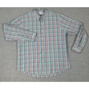 IZOD Dress Shirt Men's Size L Green Plaid Long Sleeve Cotton Blend Button Down‎